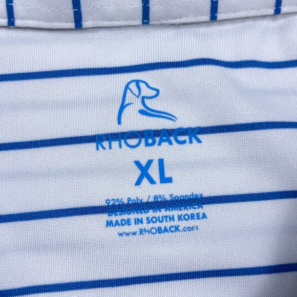 Rhoback Polo Shirt Men XL White Blue Striped Performance Wicking Golf Adult - Picture 5 of 10